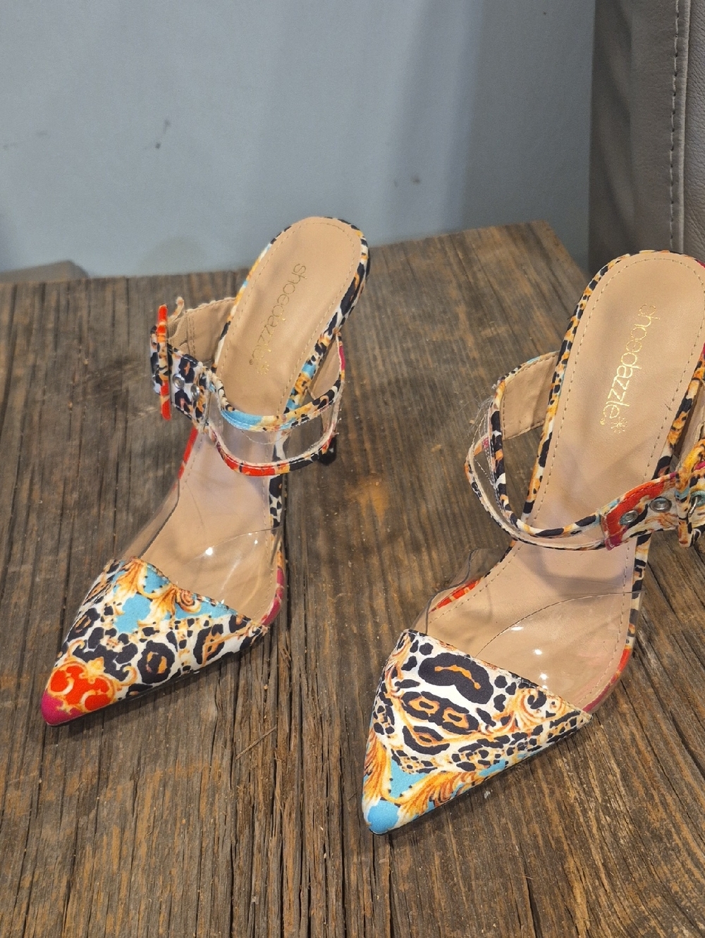Shoe Dazzle Multicolor Pointed-Toe Ankle-Strap Heels